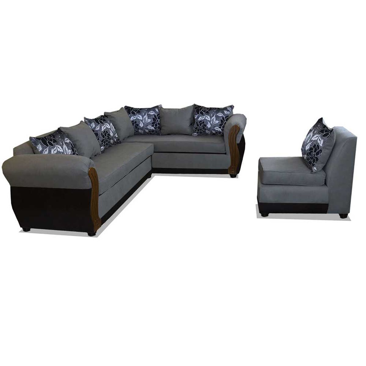 Sofá Seccional Modular Elegant Detail Girona 7 Cuerpos Negro Gris