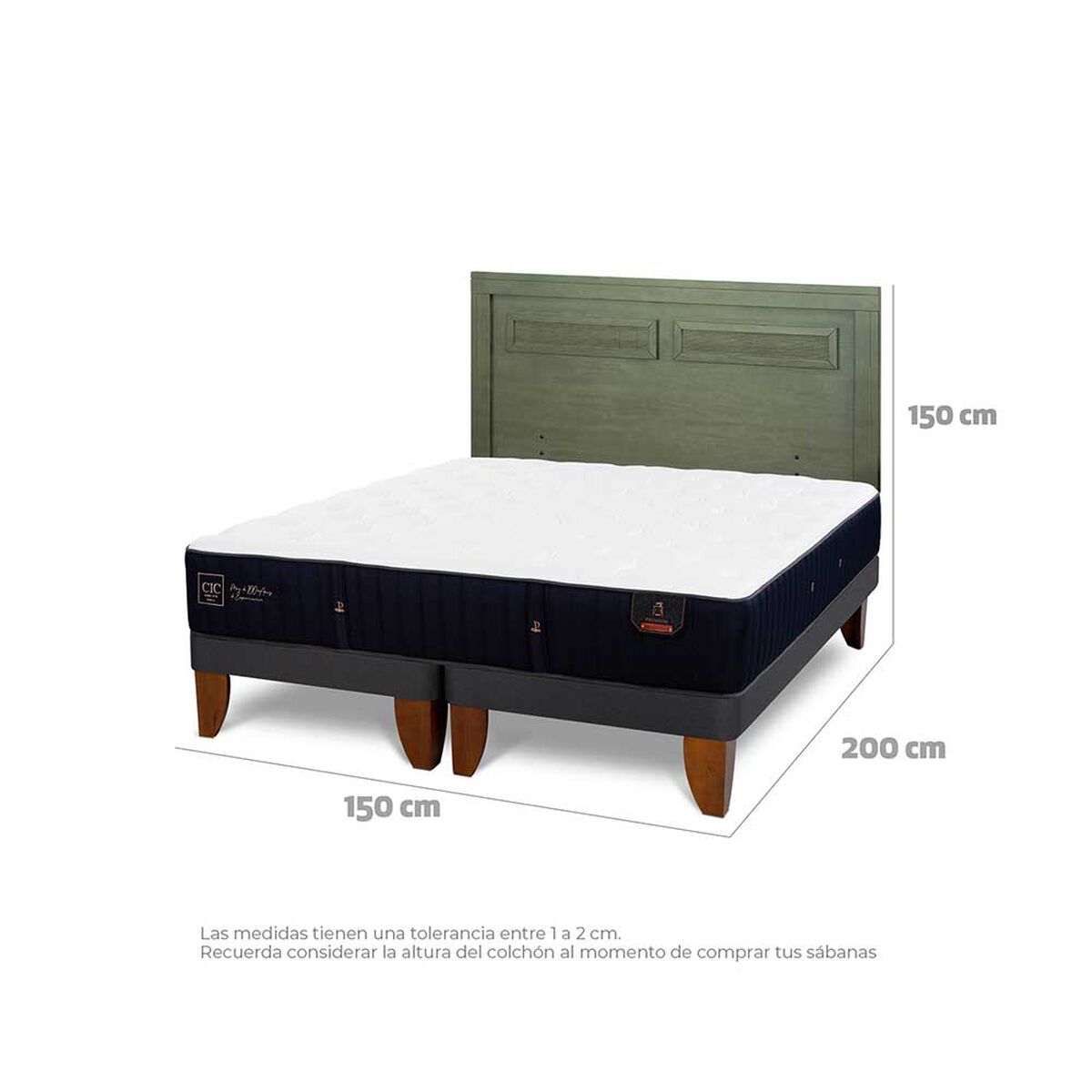 Cama Europea CIC Base Dividida 2 Plazas Premium + Respaldo Milan Olivo