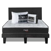Combo Cama Europea Prelude Radiant 2 Plazas Normal + Respaldo Praga Marengo + Cubre Colchón + Pack Almohadas