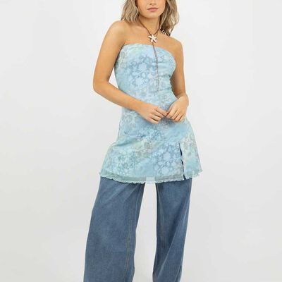 Vestido Mini Strapless Mujer Icono Celeste