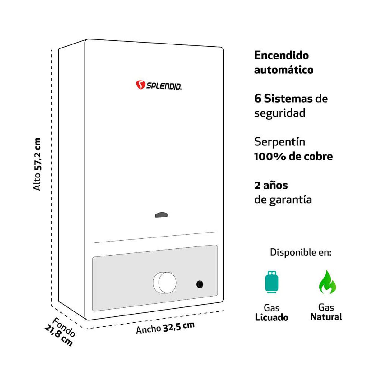 Calefont 10 litros Gas licuado Tiro natural Splendid