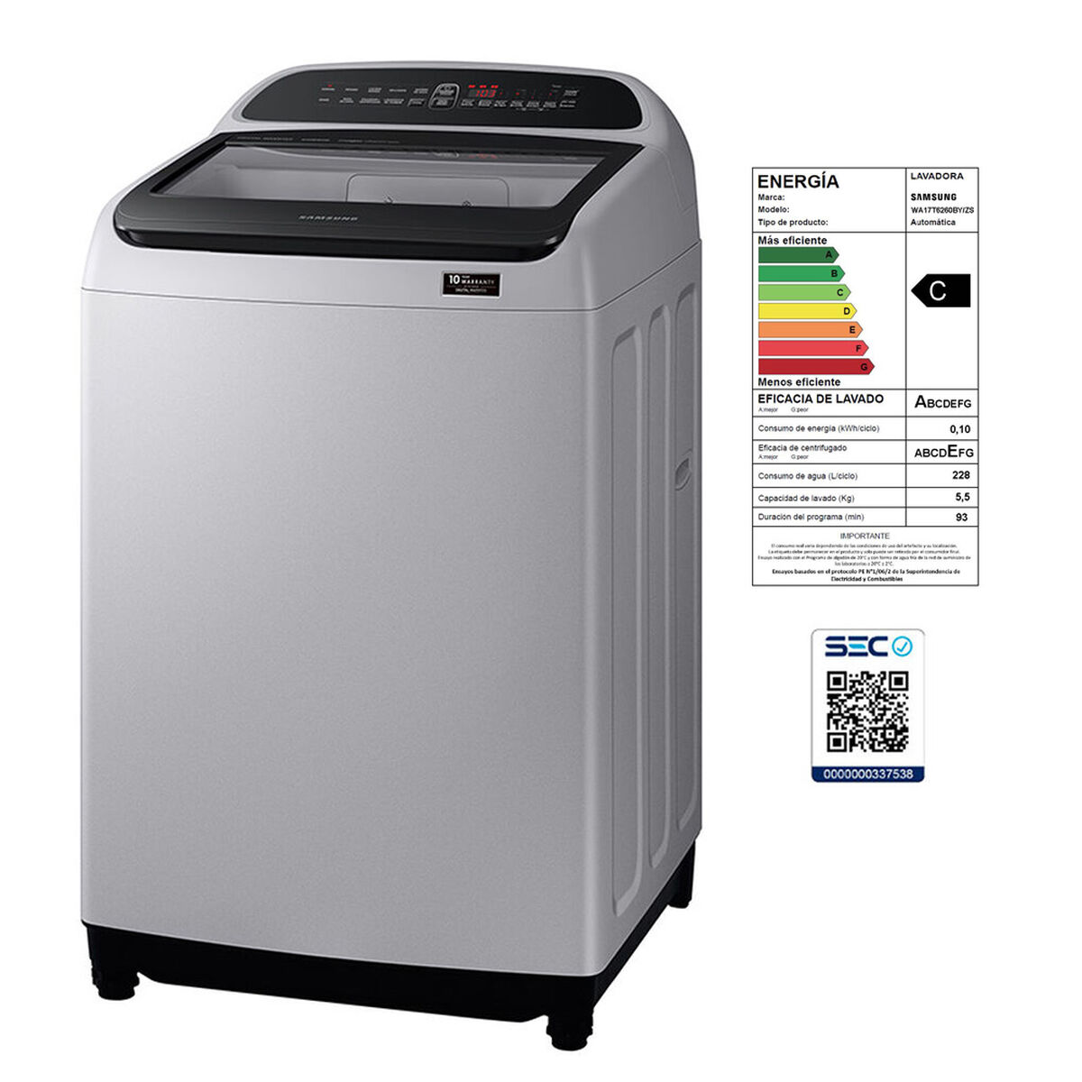Lavadora Automática Samsung WA17T6260BYZS 17 kg.