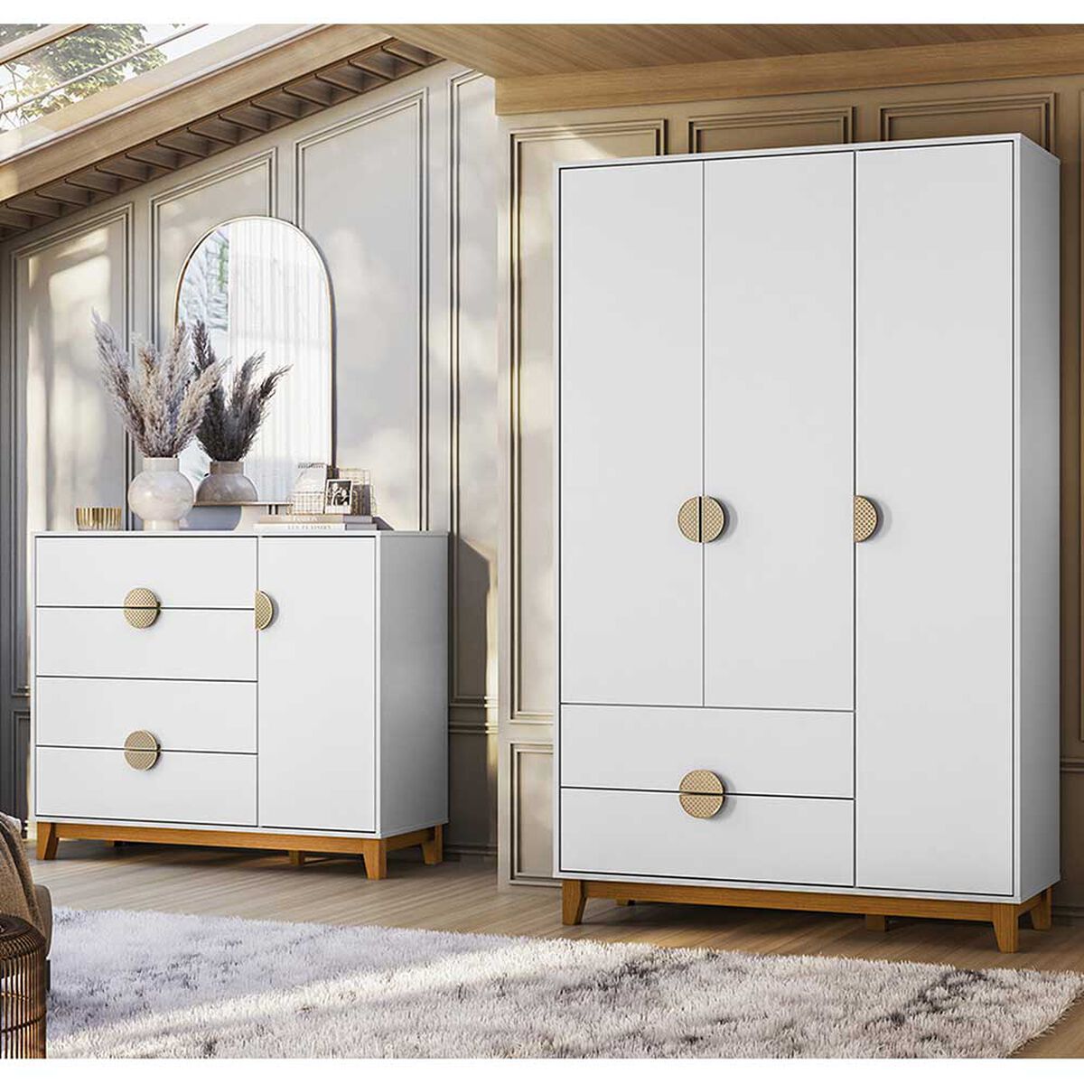 Clóset Vekkahome Ipe 3 Puertas 2 Cajones Blanco Café