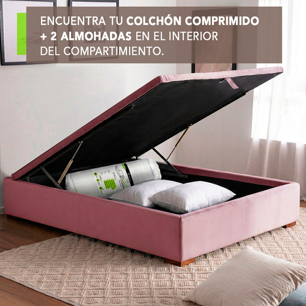 Cama Ba&uacute;l Latam Home Full Colch&oacute;n New Top Rosa + 2 Almohadas