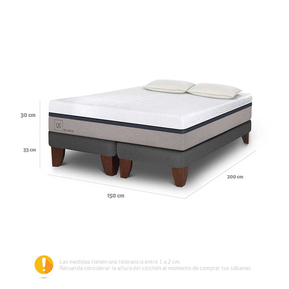 Cama Europea CIC Base Dividida 2 Plazas Balance + 2 Almohadas Da Advance Sleep