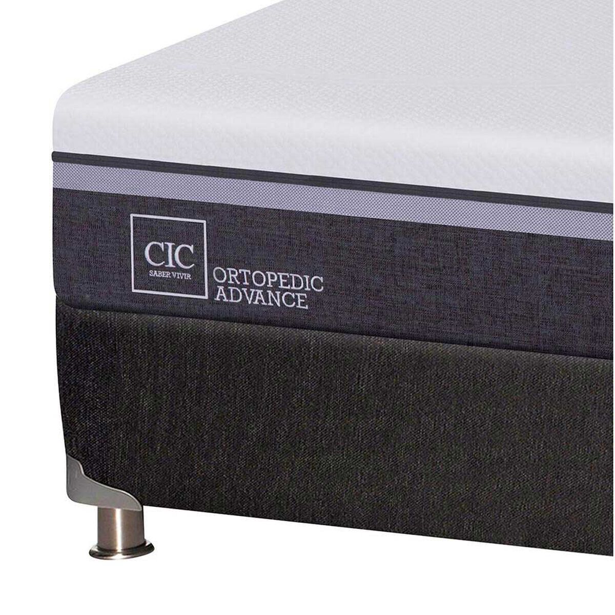 Box Spring CIC 1,5 Plazas Ortopedic Advance + Respaldo + Velador New Torino
