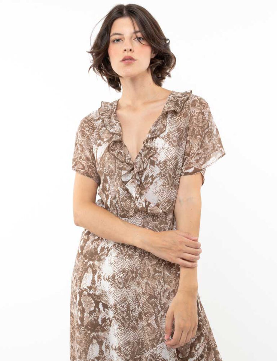 Vestido Maxi Estampado Manga Corta Mujer Zibel