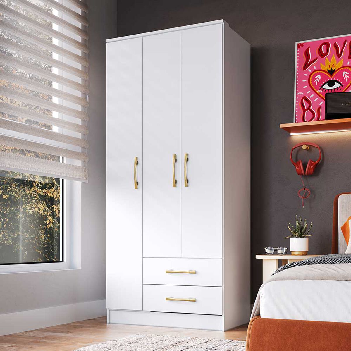 Clóset Vekkahome Pequim 3 Puertas 2 Cajones Blanco