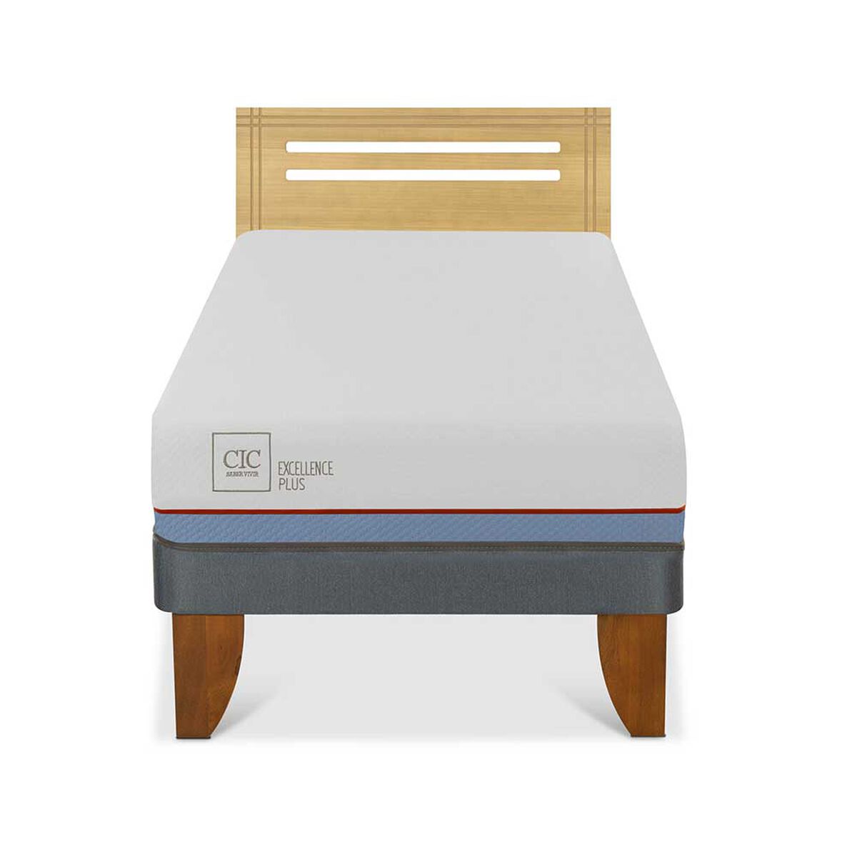 Cama Europea CIC 1,5 Plazas Excellence Plus + Respaldo Munich Mostaza