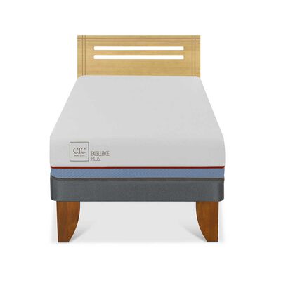 Cama Europea CIC 1,5 Plazas Excellence Plus + Respaldo Munich Mostaza