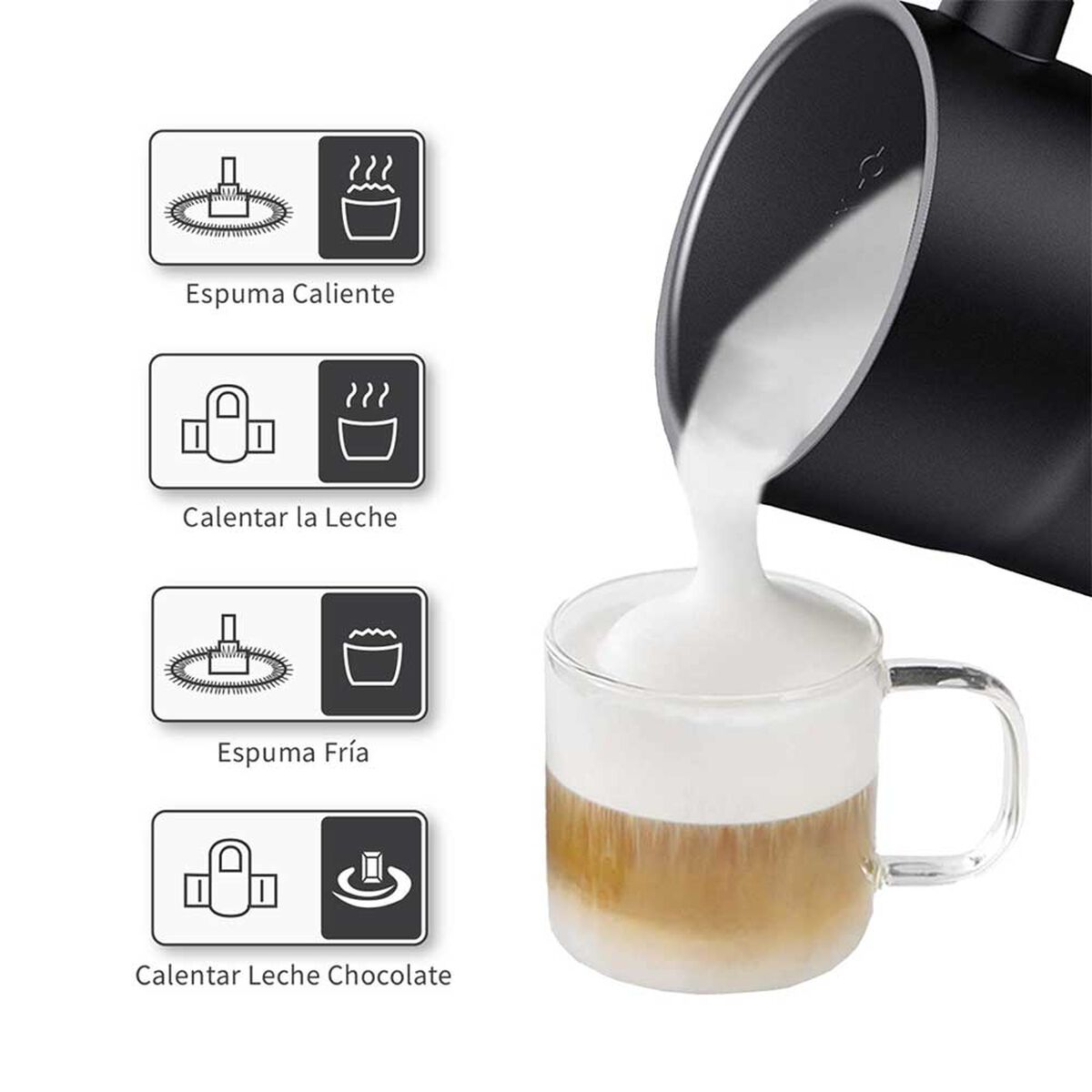 Espumador de Leche Simplit 4 en 1 Negro