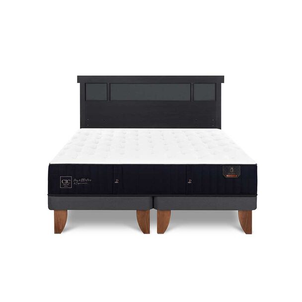 Cama Europea CIC Base Dividida 2 Plazas Premium + Respaldo Dublin Negro