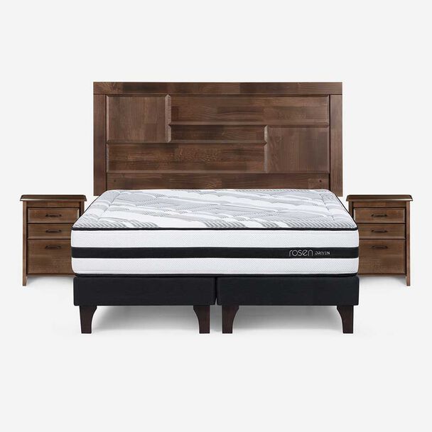 Cama Europea Rosen Base Dividida 2 Plazas Dolce + Respaldo + 2 Veladores