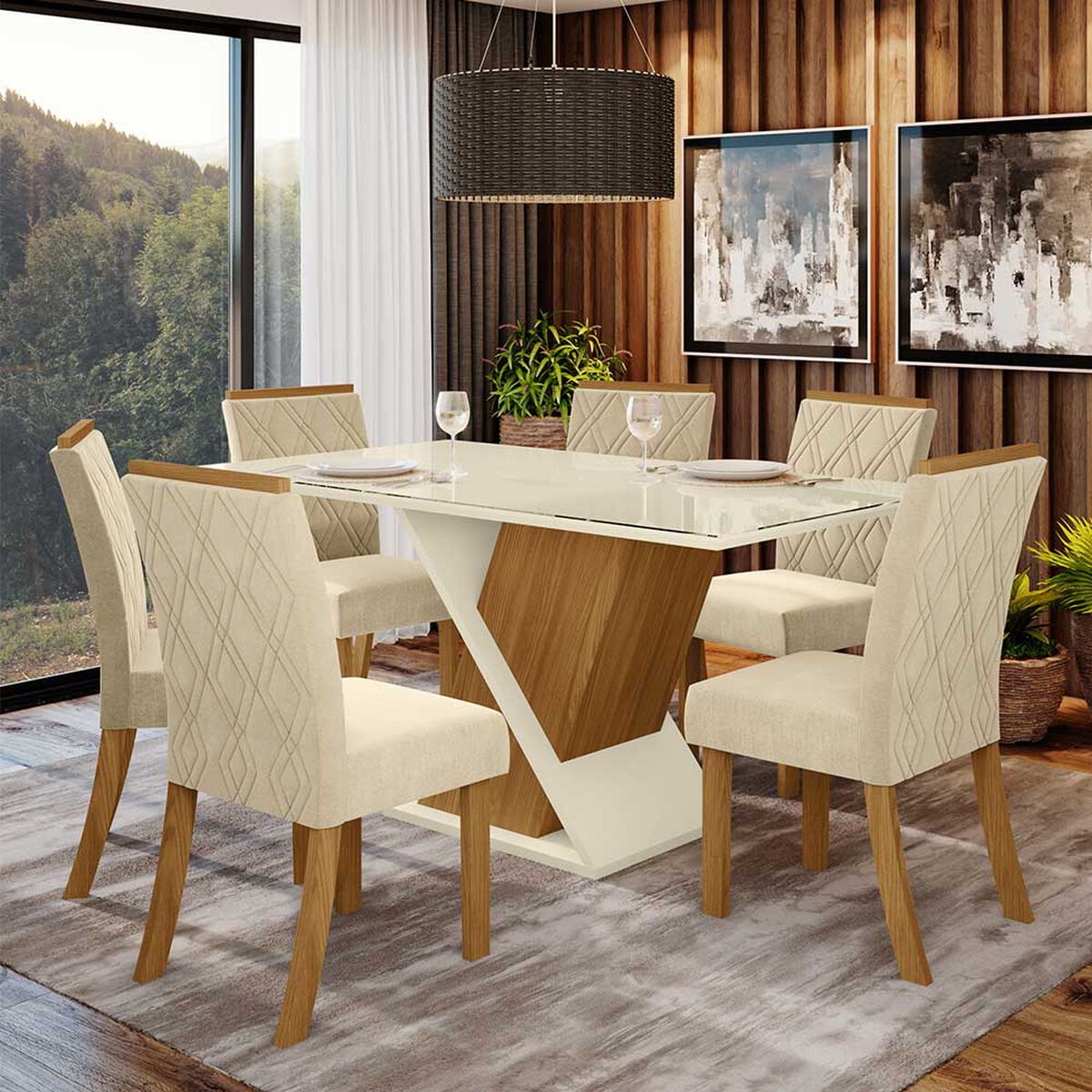 Juego de Comedor Home Mobili Avanti 6 Sillas Blanco Beige