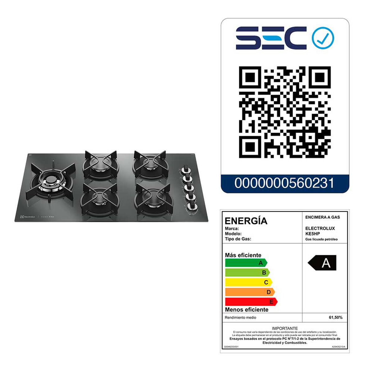 Encimera a Gas Electrolux 5 Quemadores KE5HP