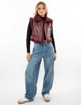 Imagen 2 del producto Chaqueta Crop Ecocuero Chiporro Sin Mangas Mujer Icono Negro