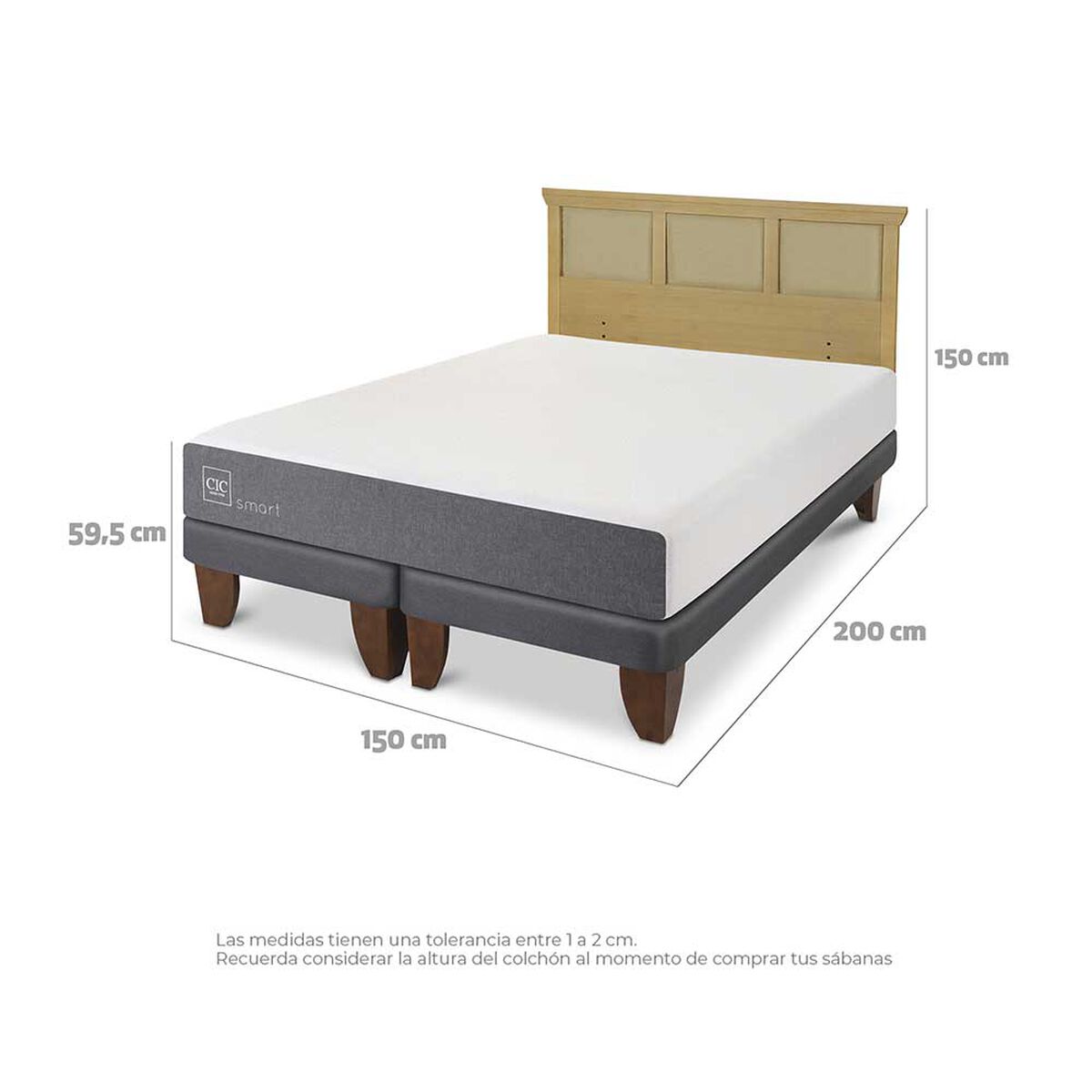 Cama Europea CIC Base Dividida 2 Plazas Smart + Respaldo Torino Mostaza