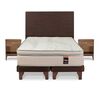 Cama Europea Flex Base Dividida King Máximo Cobre  + Respaldo Tapizado Chocolate + 2 Veladores Asturias