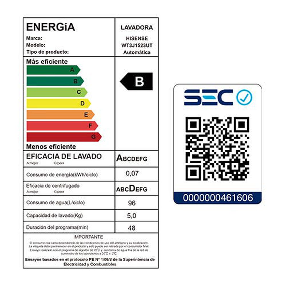 Lavadora Automática Hisense WT3J1523UT 15 kg.