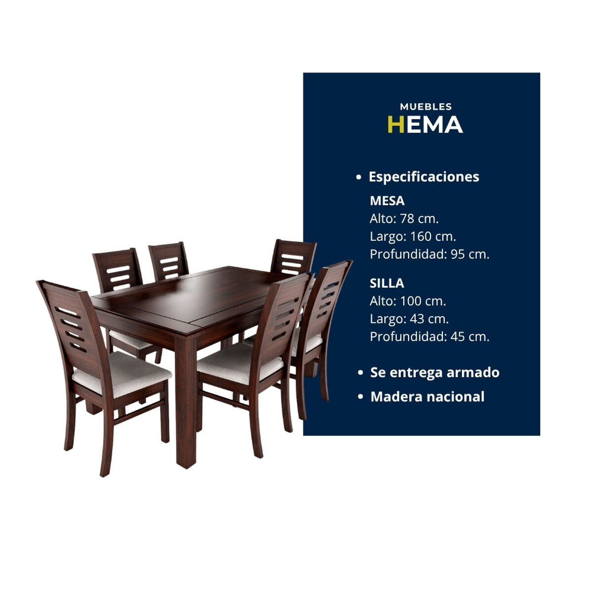 Juego de Comedor Muebles Hema Roma 6 Sillas Chocolate