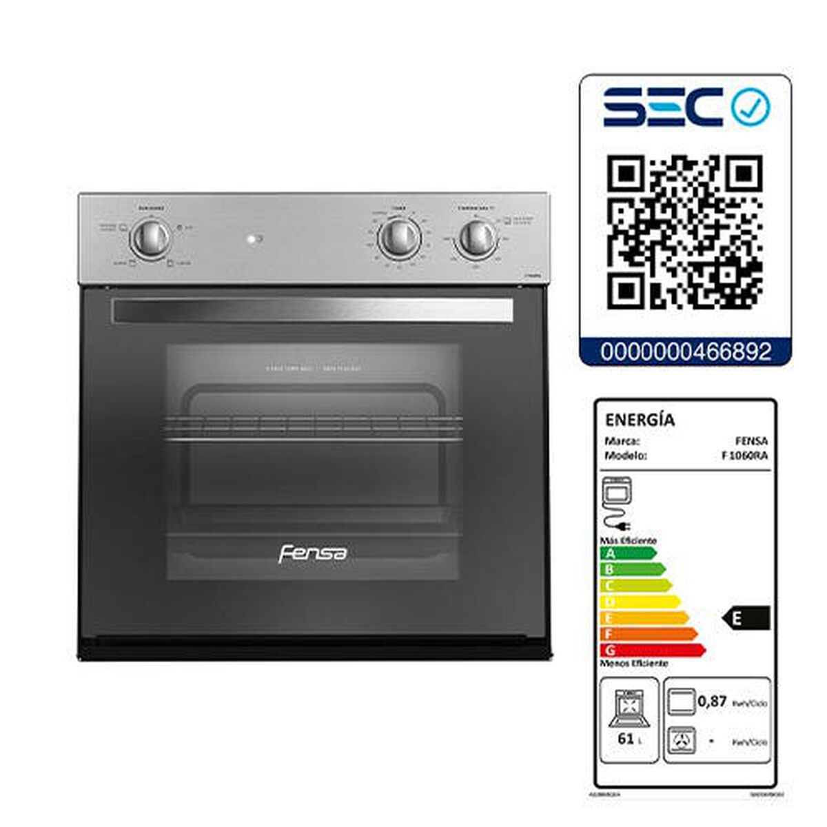 Kit Horno Empotrable Eléctrico Fensa F1060RA + Encimera 4.3HF + Campana U6160