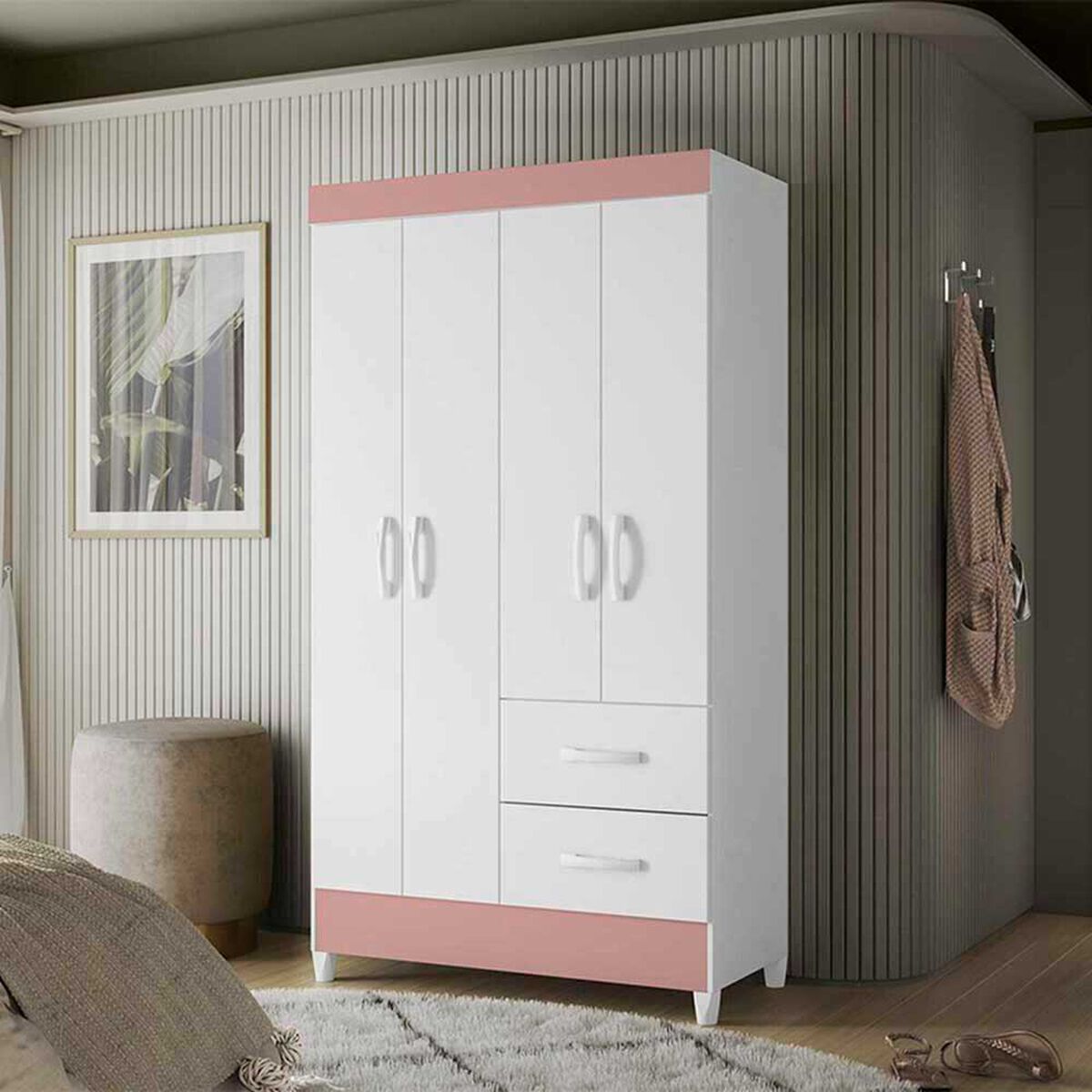 Cl&oacute;set Vekkahome Mobi 4 Puertas 2 Cajones Blanco