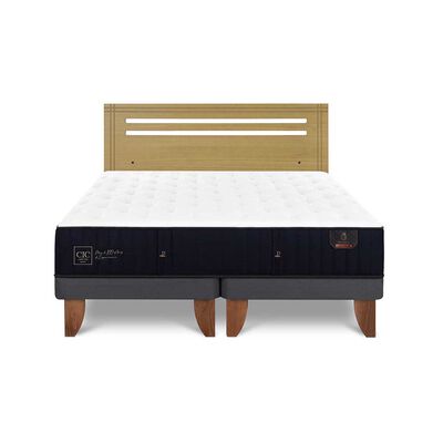 Cama Europea CIC Base Dividida 2 Plazas Premium + Respaldo Munich Mostaza