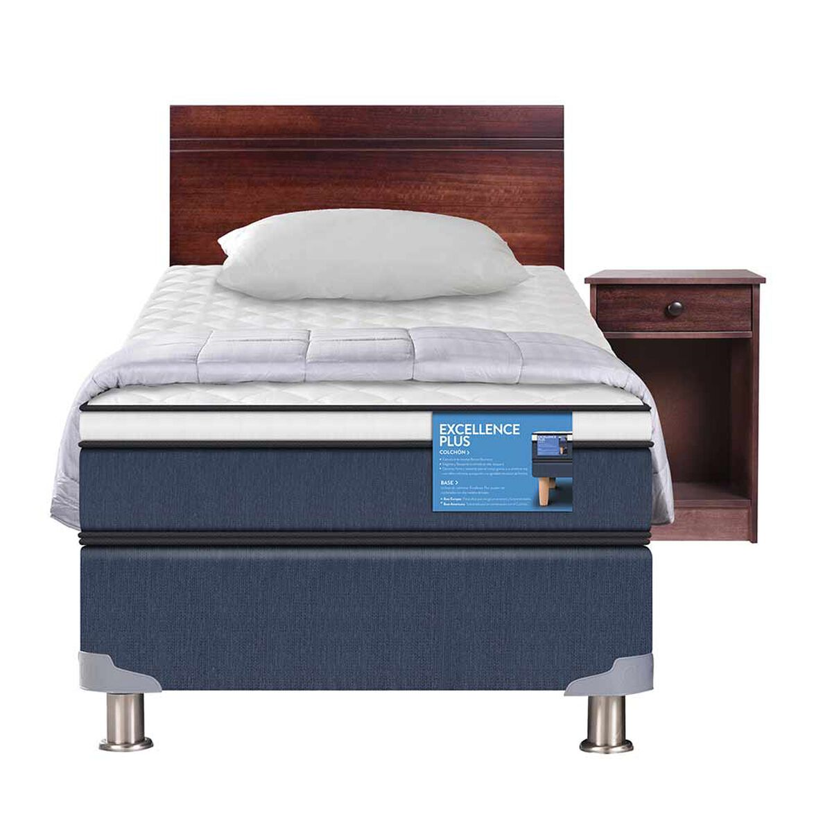 Box Americano 1.5 Plazas Excellence Plus + Mueble + Respaldo