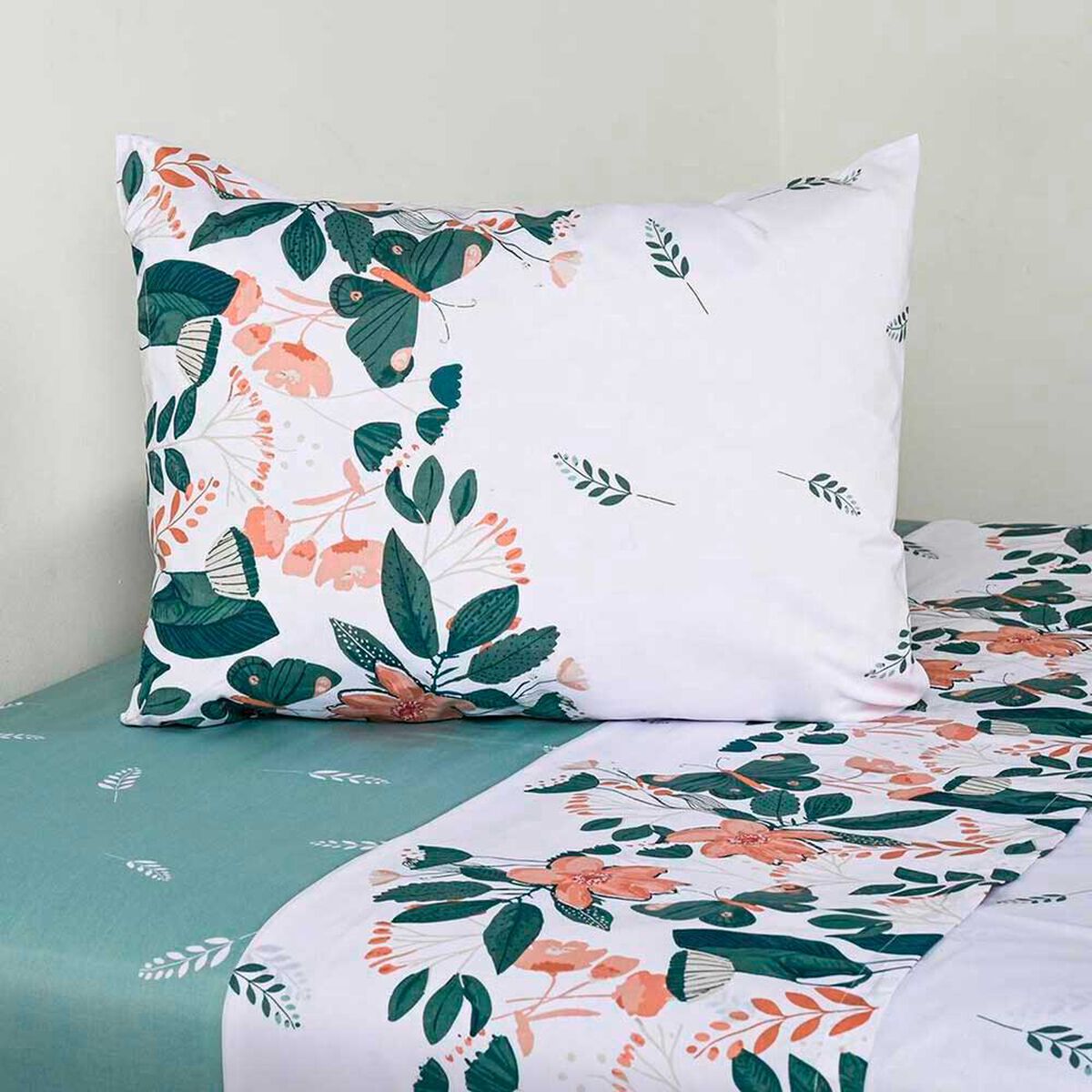 Juego de S&aacute;banas American Family 144 Hilos 1 Plaza Ninfa Turquesa