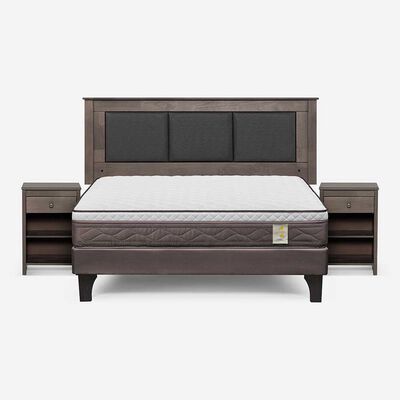 Cama Europea Rosen 2 Plazas New Style 4 Plus + Respaldo Rachel Gris + 2 Veladores
