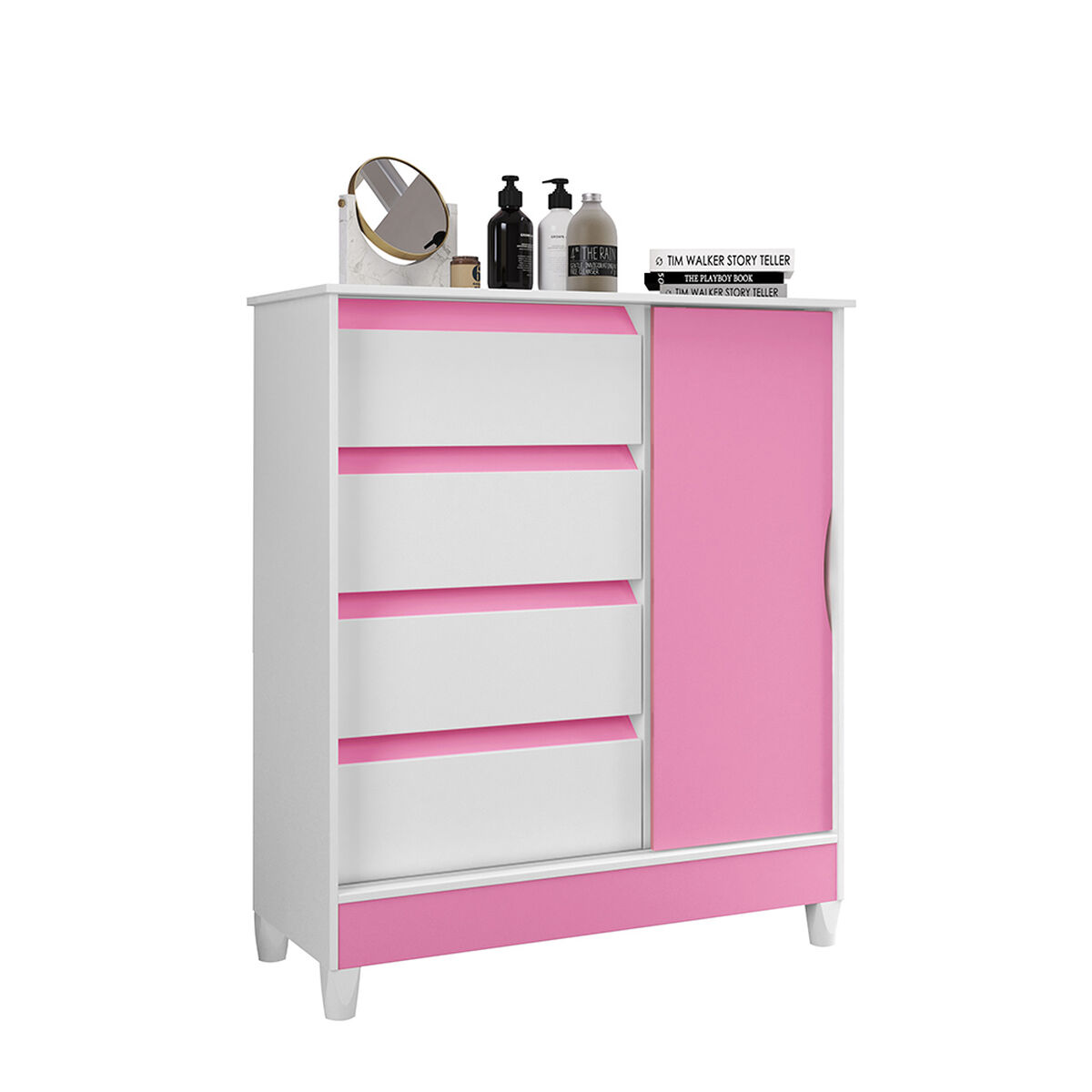 Cómoda Armand 4 Cajones Rosa/Blanco
