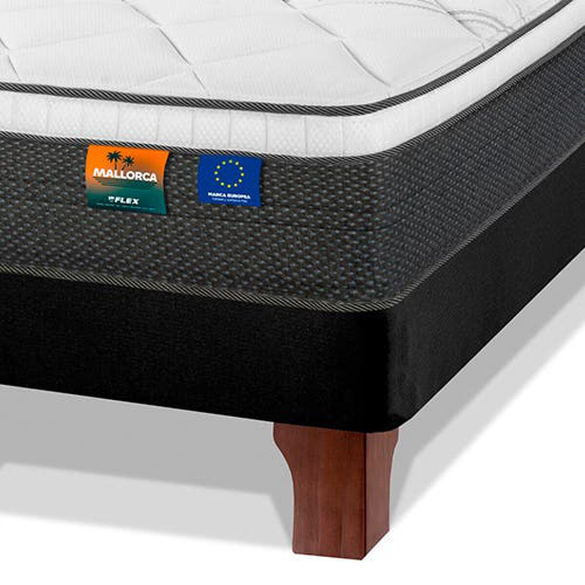 Cama Europea Flex Base Dividida King Mallorca + Respaldo + 2 Veladores Toscana