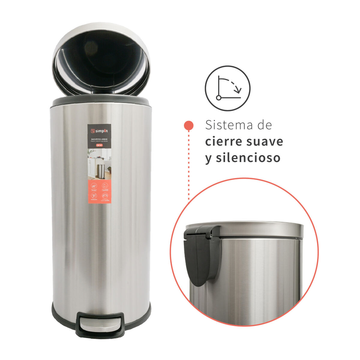 Basurero Cocina Simplit Inox Acero Inoxidable/Plástico