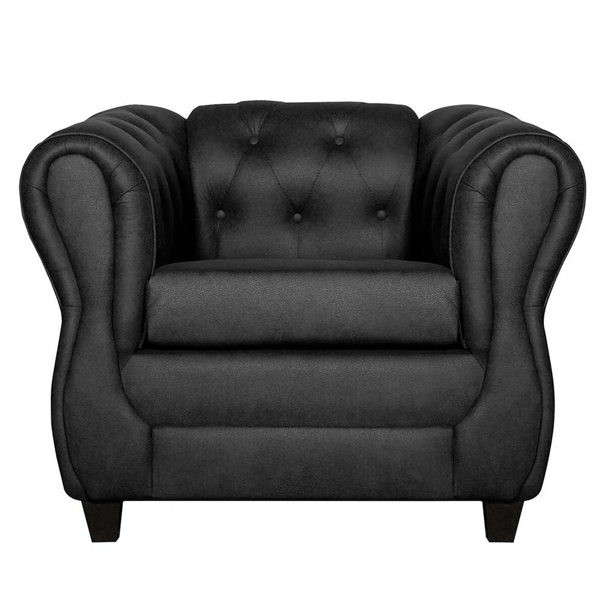 Juego de Living Ruzam Mobel Chesterfield Sofá 3 Cuerpos + Dos Sillones 1 Cuerpo PU Negro