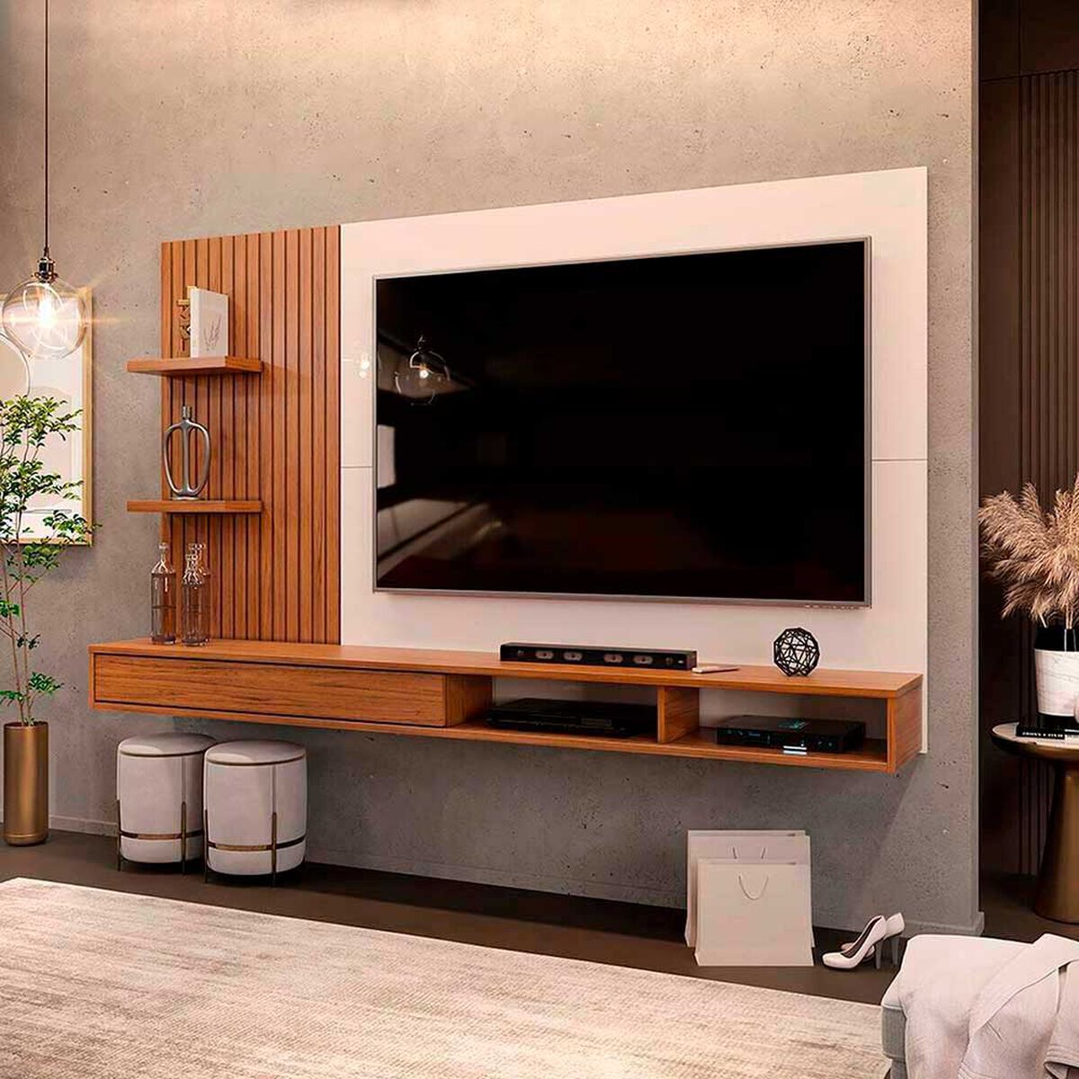 Panel TV Vekkahome Bento Hasta 60" Blanco Caf&eacute;