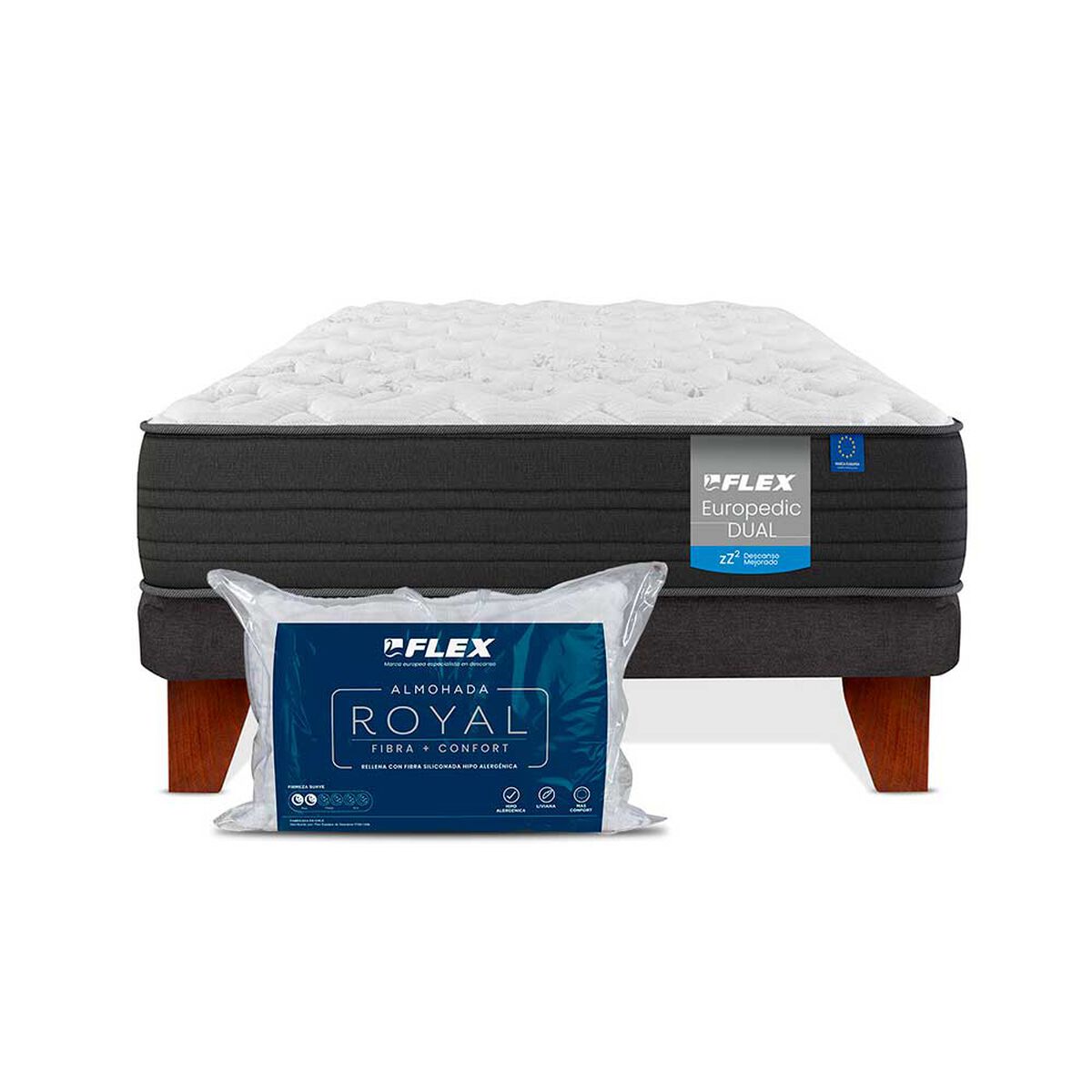 Cama Europea Flex 1.5 Plazas Europedic Dual + Almohada Royal