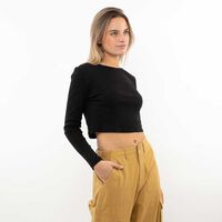 Polera Crop Manga Larga Mujer Icono Negro, Raya-Navy