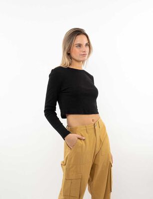 Imagen 1 del producto Polera Crop Manga Larga Mujer Icono Negro, Raya-Navy