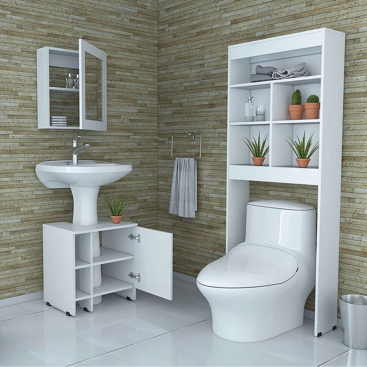 Botiquín + Base Lavamanos + Organizadores + Estante TuHome My Bath