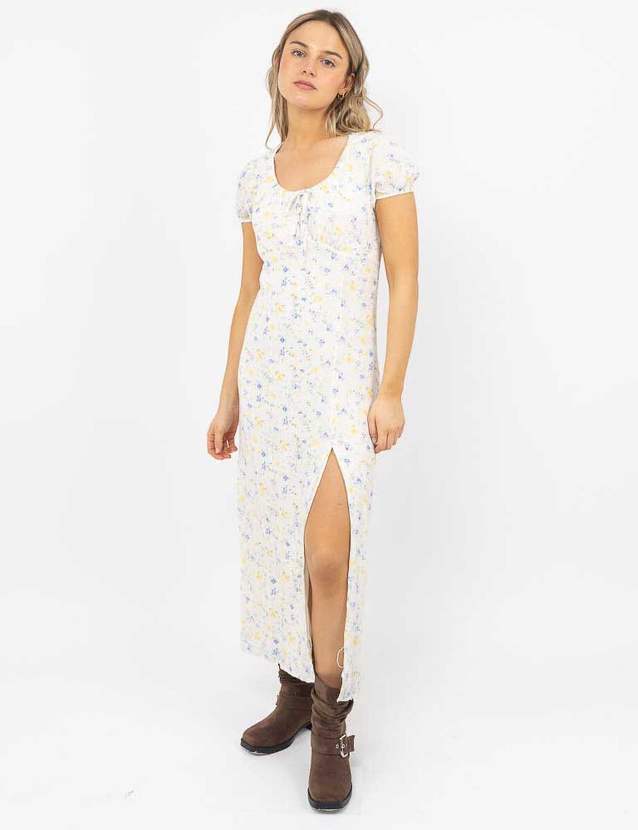 Vestido Maxi Estampado Manga Corta Mujer Icono