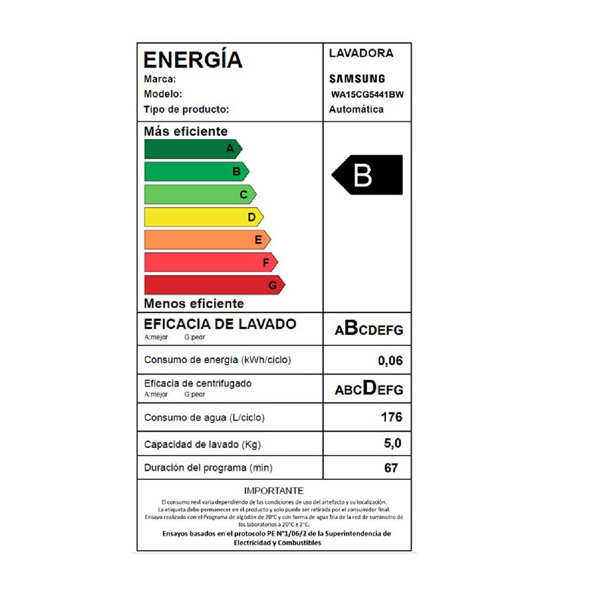 Lavadora Automática Samsung WA15CG5441BWZS 15 kg.