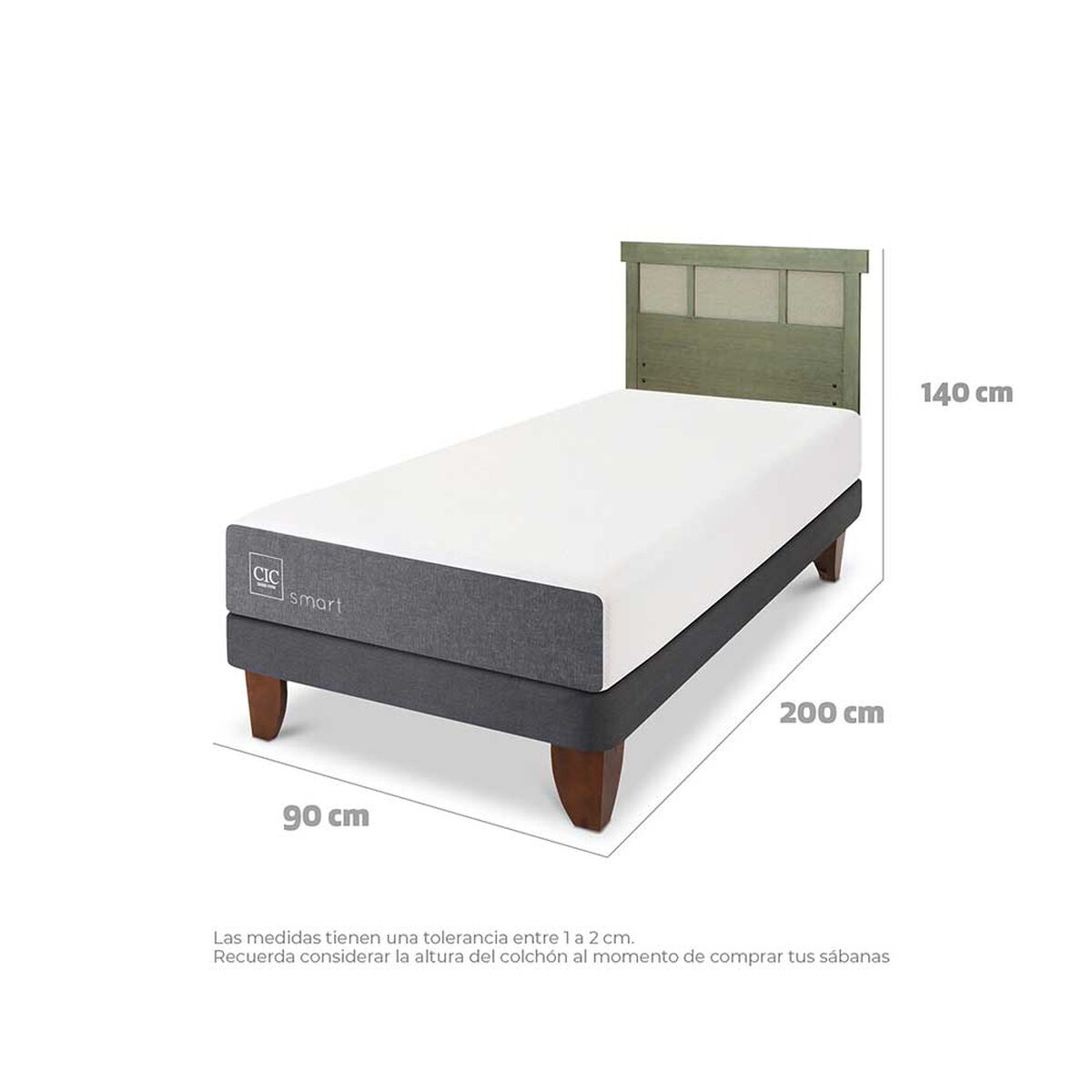 Cama Europea CIC 1 Plaza Smart + Respaldo Dublin Olivo