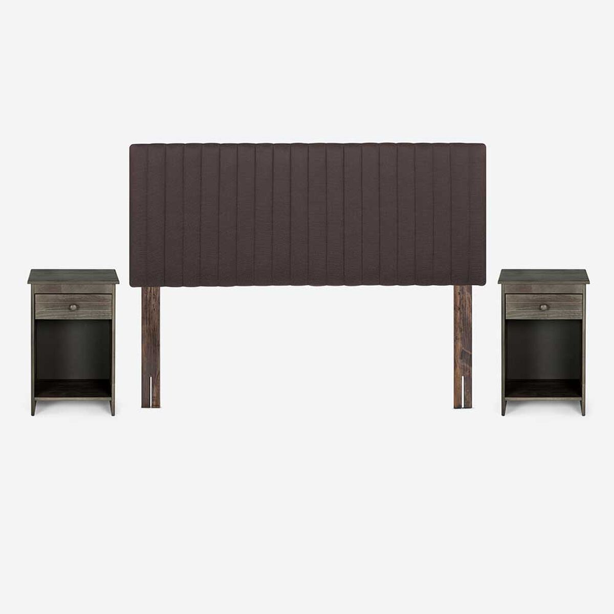 Cama Europea Rosen 2 Plazas New Style 4 + Respaldo + 2 Veladores Caf&eacute;