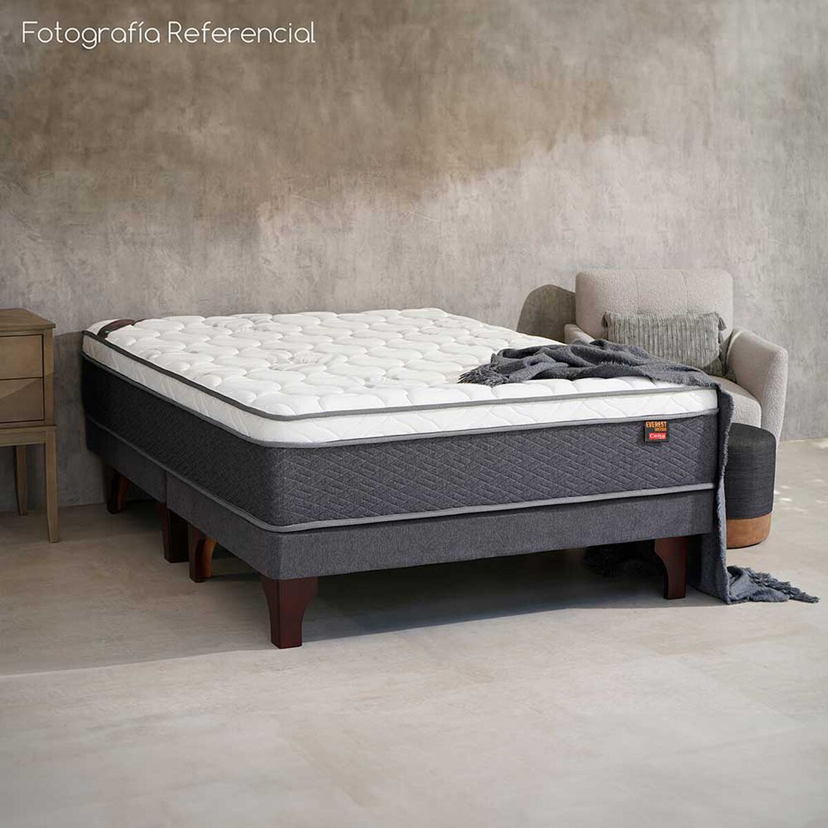 Cama Europea Celta Base Dividida King Everest Cobre + Respaldo + 2 Veladores Mallorca