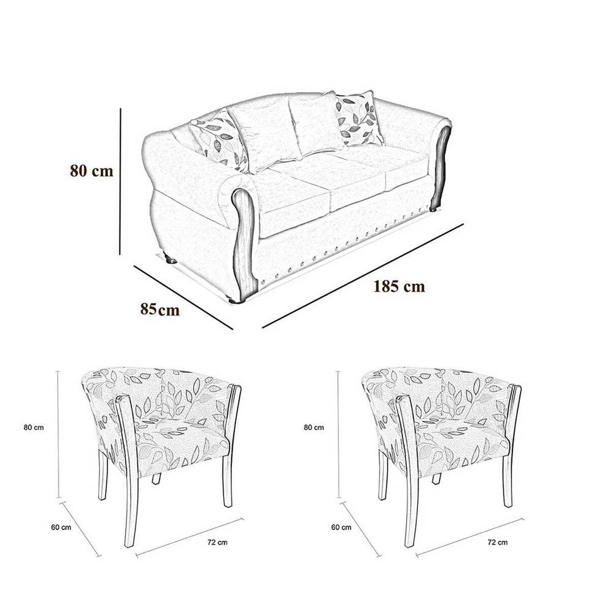 Juego de Living Elegant Detail Bartolucci Sof&aacute; 3 Cuerpos + Dos Sillones 1 Cuerpo Crudo