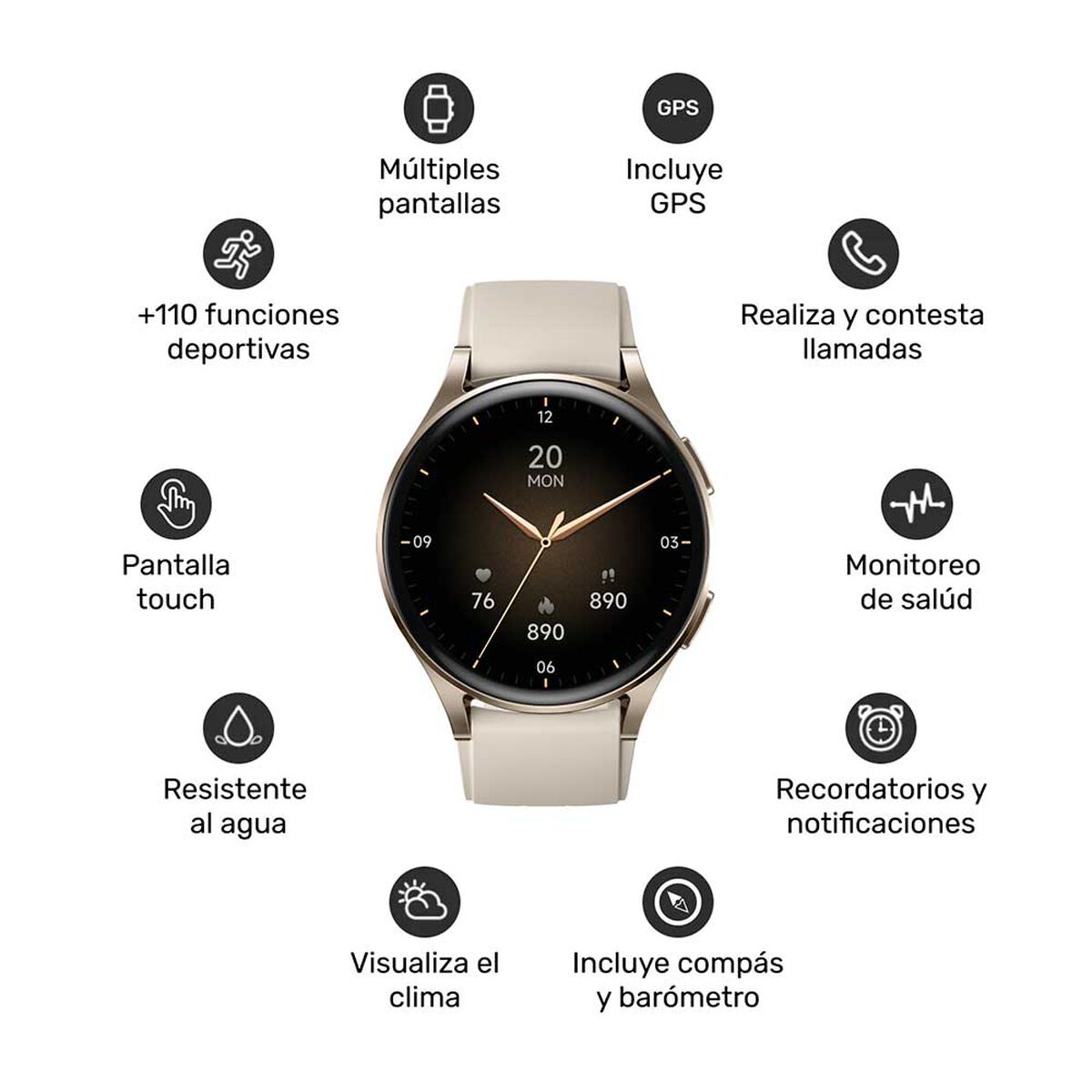 Kit Smartwatch Lhotse Vibe 05 Cream + Parlante Negro