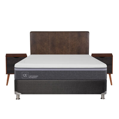 Imagen 1 del producto Box Spring CIC 2 Plazas Ortopedic Advance + Respaldo + 2 Veladores Baker