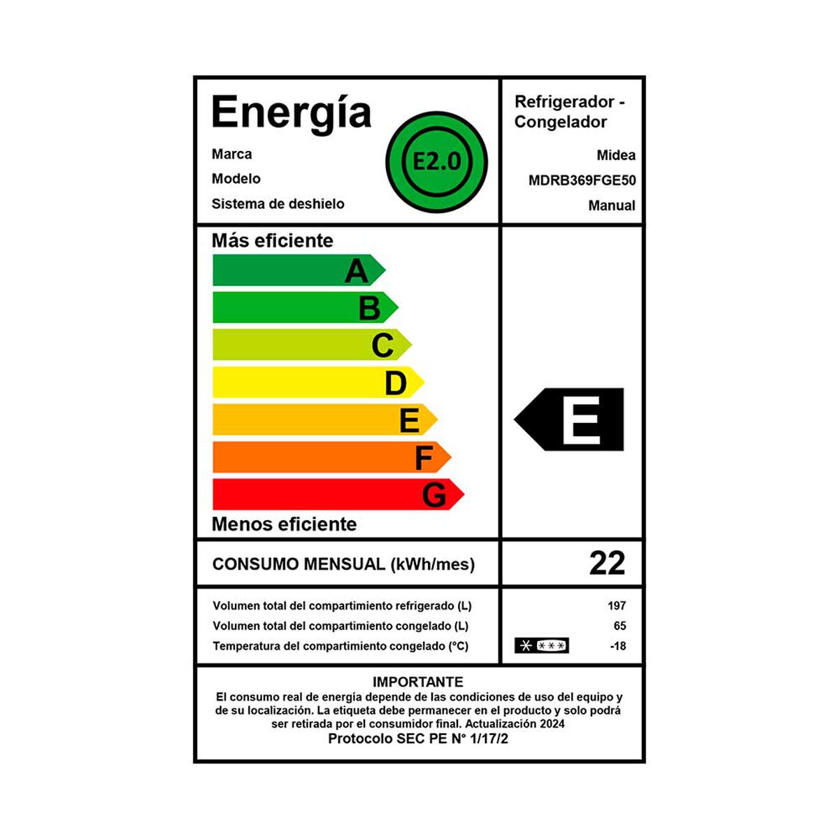 Refrigerador Fr&iacute;o Directo Midea MDRB369FGE50 262 lts.