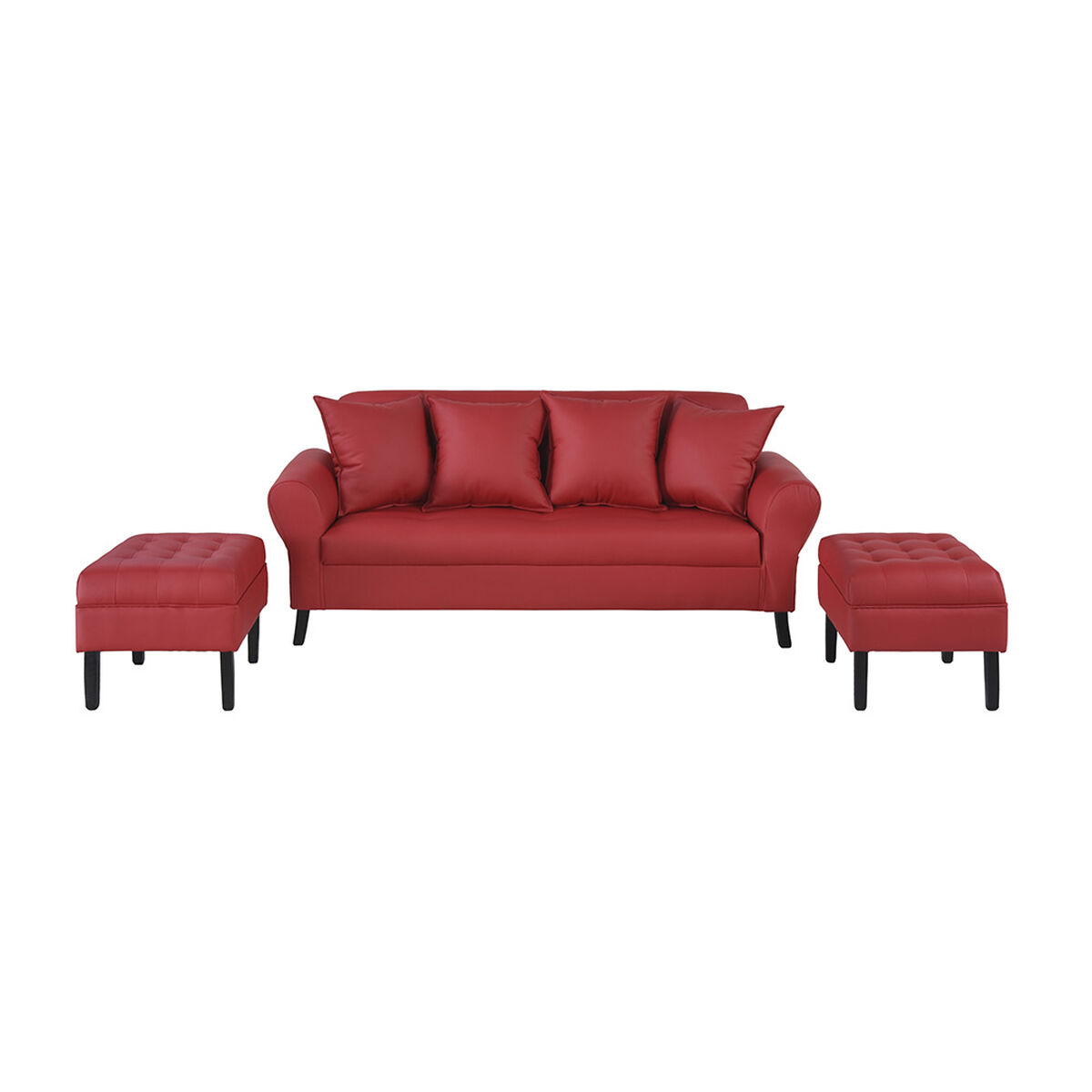 Sofá Bodevir Lua 3 Cuerpos + 2 Pouf Wood Rojo