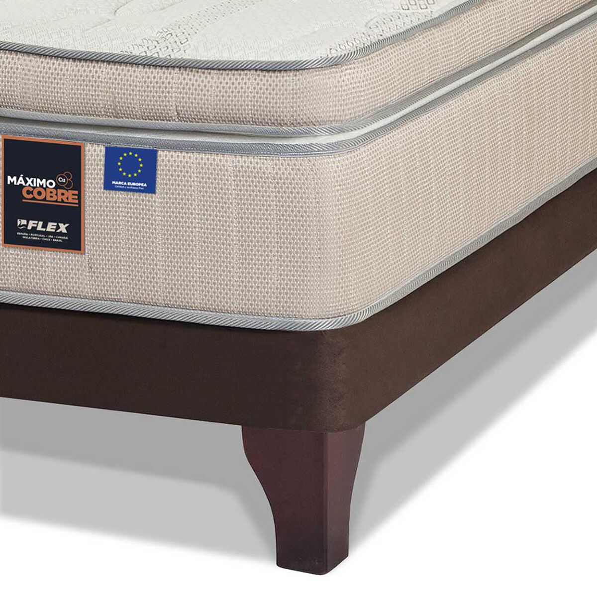 Cama Europea Flex Base Dividida King Máximo Cobre  + Respaldo Tapizado Chocolate